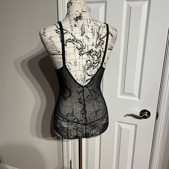 Vintage y2k Lace Sheer Bodysuit Monokini Blouse Coquette Whimsgoth Floral tank - Picture 3 of 5